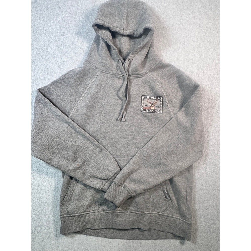 Burlebo Outdoors Mens Gray Buck Patch Hoodie Sweatshirt Size Small Raglan Sleeve